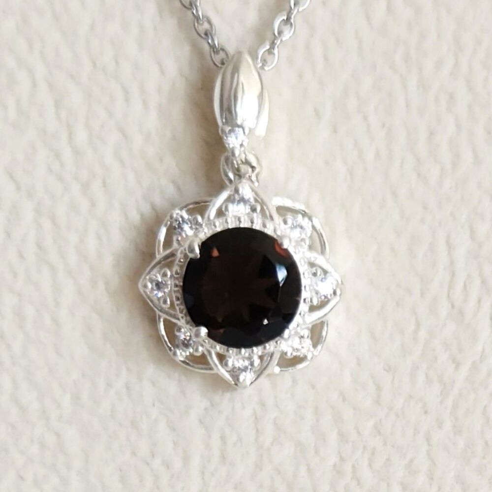 Smoky Quartz Pendant Necklace Stainless Steel Chain